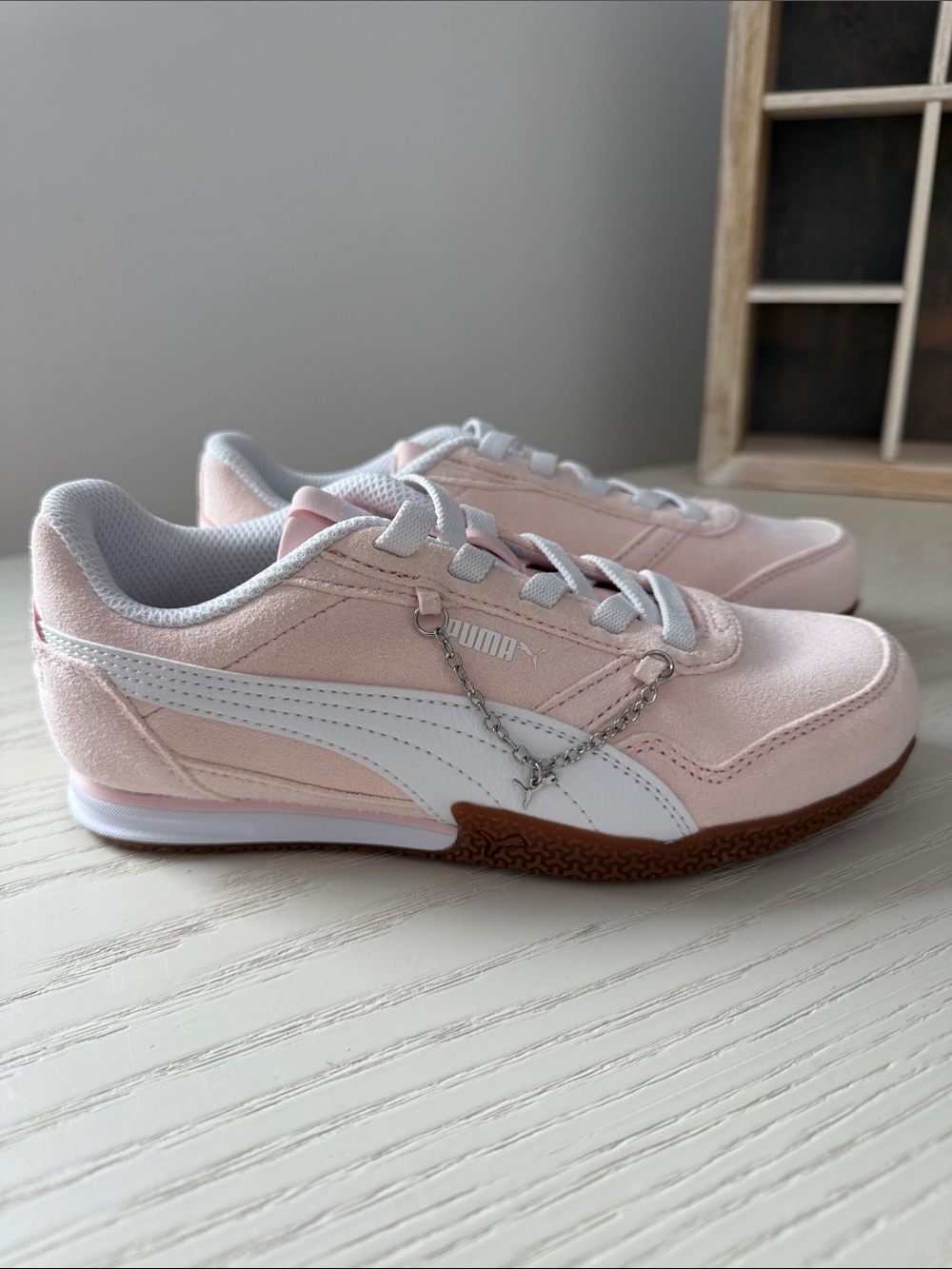 Puma Kids Pink and White Low-Top Sneakers
